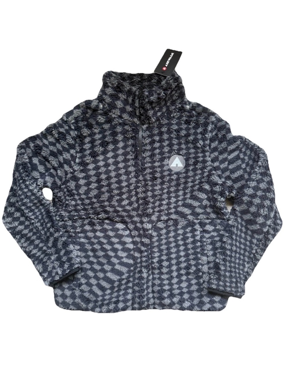 Airwalk Boys Sz 10 Plush Sherpa Jacket Full Zip Geometric Print Gray Black NWT